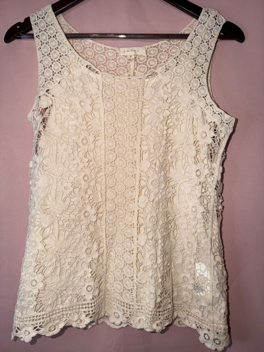 Adiva Cream Crochet Lace Sleeveless Top